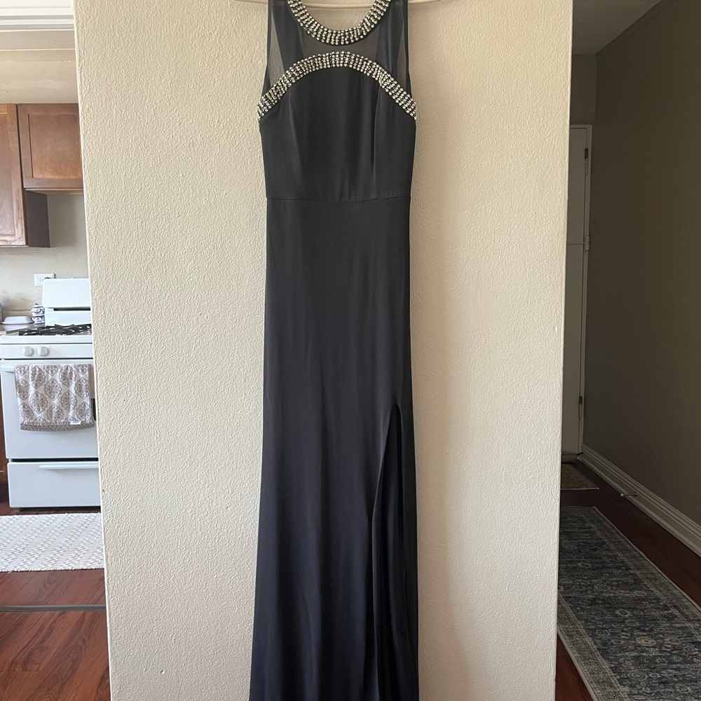 City Studio Black and Silver Embellished Halter Prom Dress